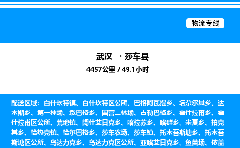 武漢到莎車縣物流專線-武漢至莎車縣貨運(yùn)公司